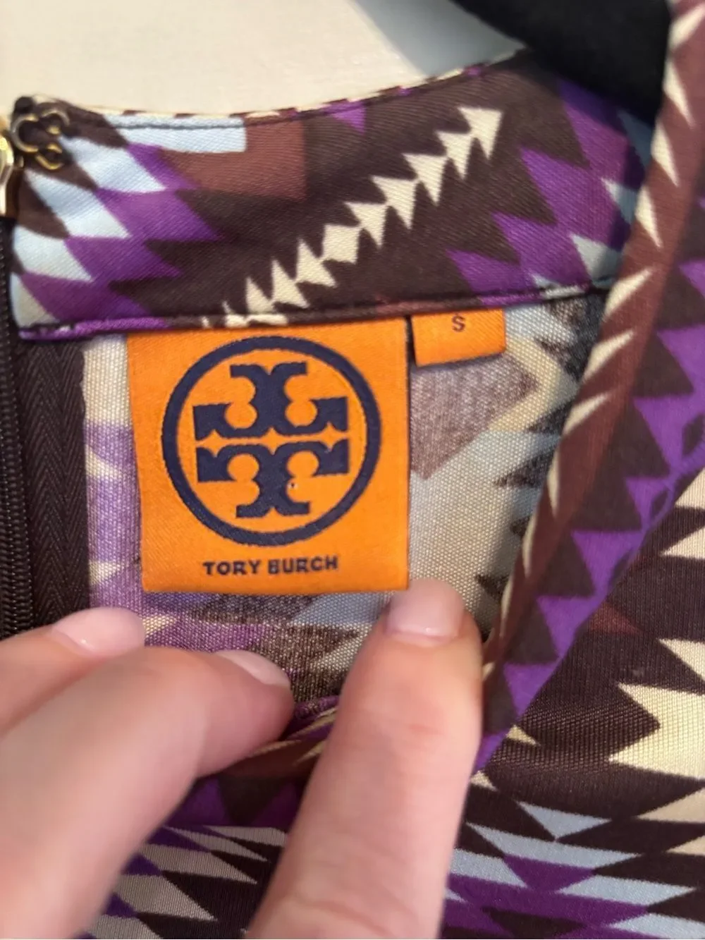 Tory Burch Purple Patterned Long-Sleeve Mini Dress